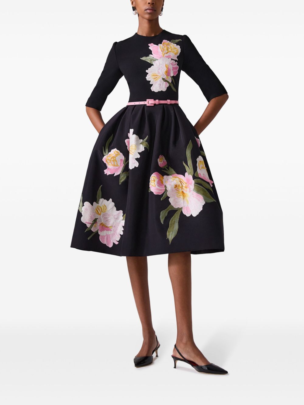 Carolina Herrera floral-embroidered dress - Zwart