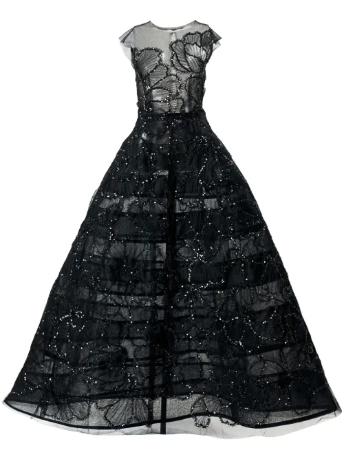 Robe longue à fleurs brodées - Carolina Herrera - Modalova