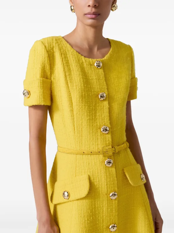 Carolina Herrera Tweed Midi Dress Yellow FARFETCH UK