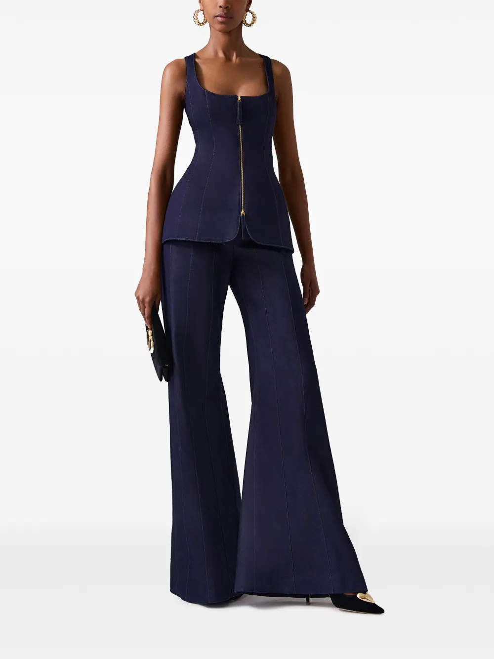 Carolina Herrera denim zip-up top - Blauw