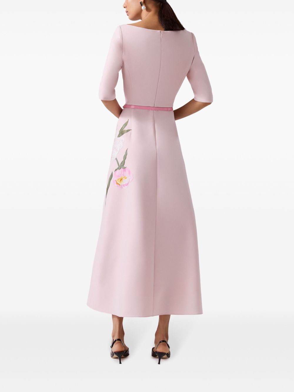 CAROLINA HERRERA FLORAL-EMBROIDERED BOAT-NECK MAXI DRESS 