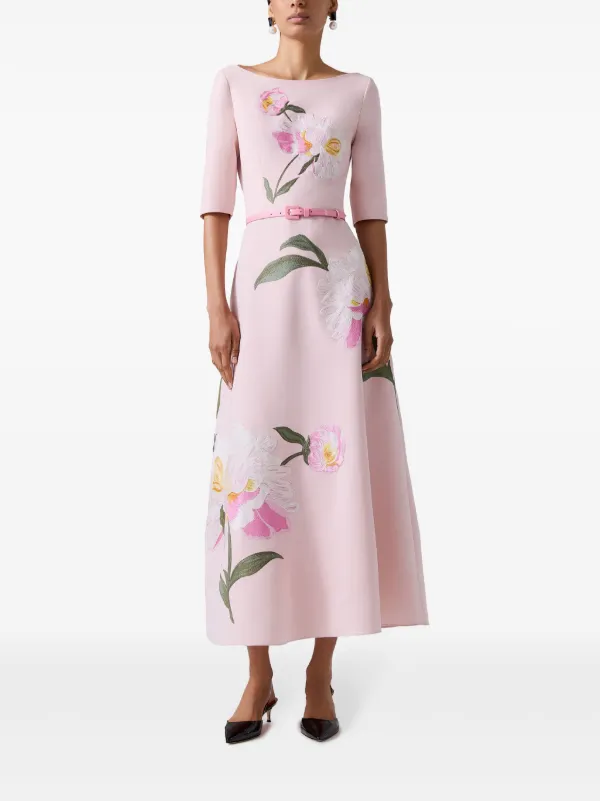 Carolina Herrera floral embroidered boat neck Maxi Dress Pink FARFETCH AE