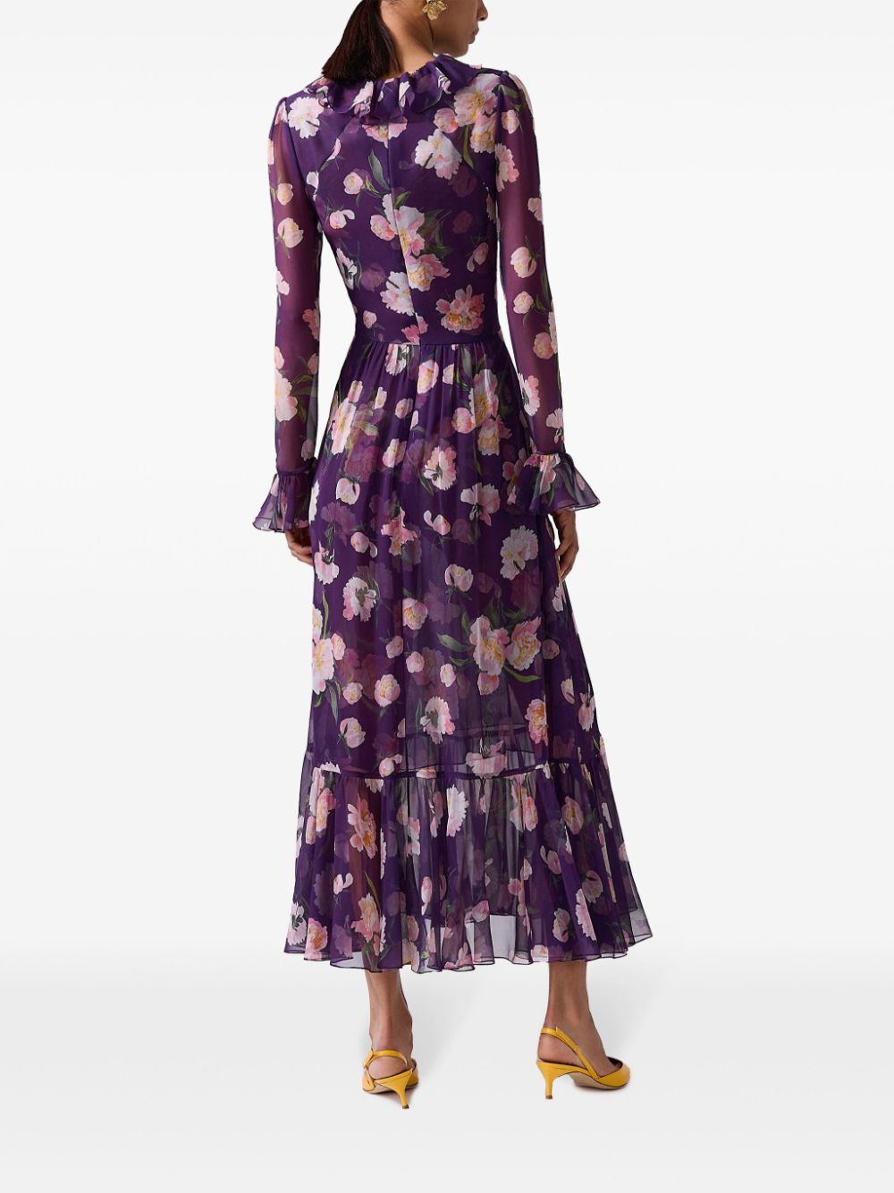 Shop Carolina Herrera Ruffled Floral-print Dress In Purple