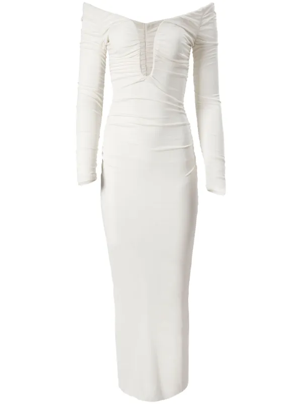 Carolina Herrera Ruched U neck Midi Dress White FARFETCH PH