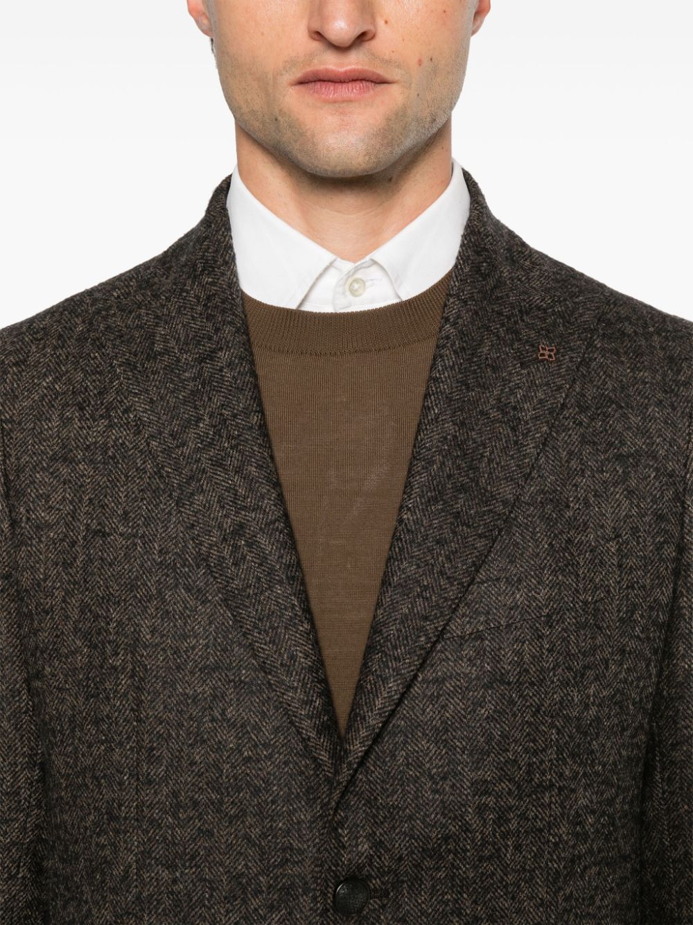 Shop Tagliatore Herringbone-pattern Blazer In Brown