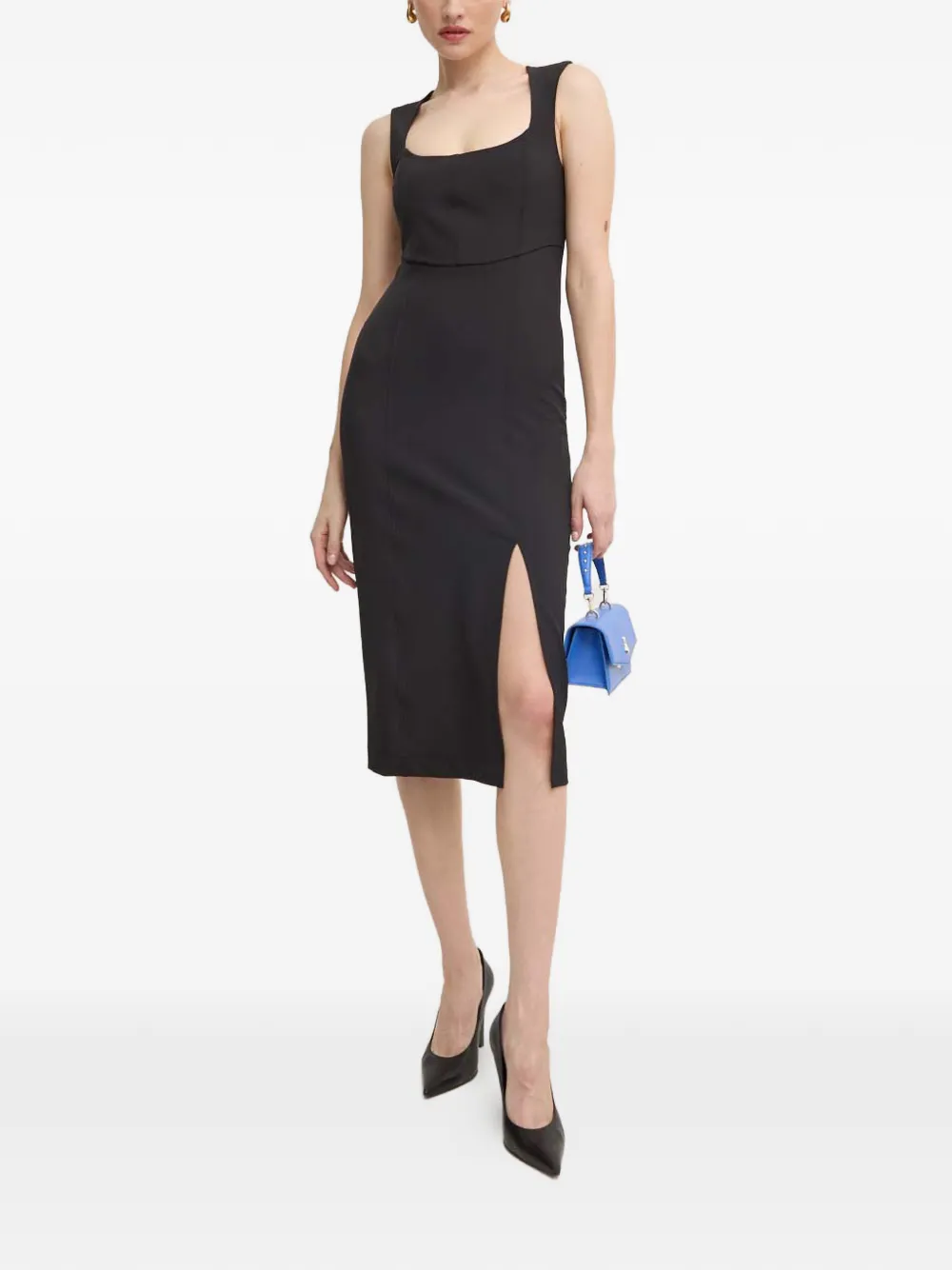 Patrizia Pepe scoop-neck slit midi dress - Zwart