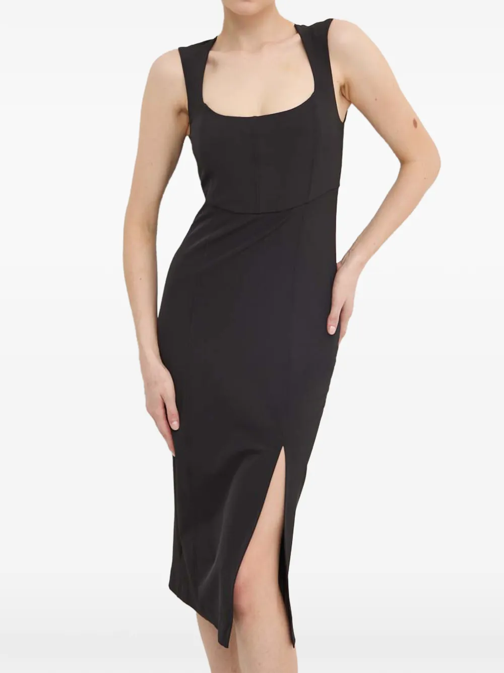 Patrizia Pepe Scoop-neck Slit Midi Dress In Black