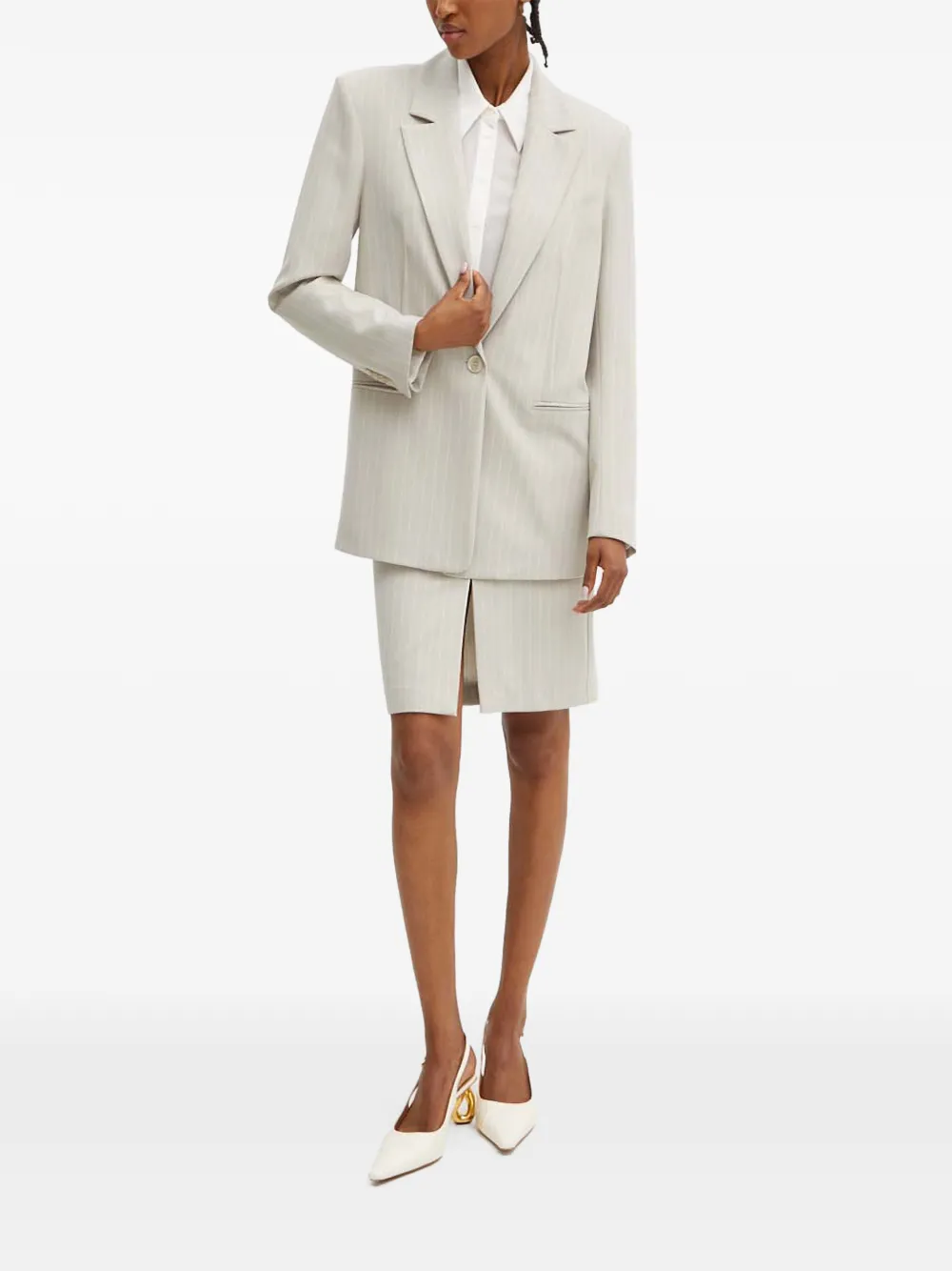 Patrizia Pepe Pinstripe Slit Midi Dress In White