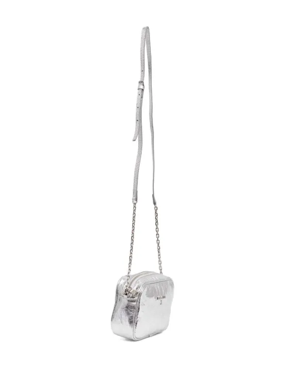 Silver metallic leather crossbody bag hot sale