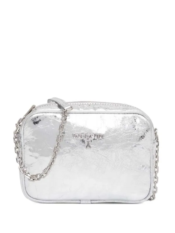 Silver metallic leather crossbody bag hot sale