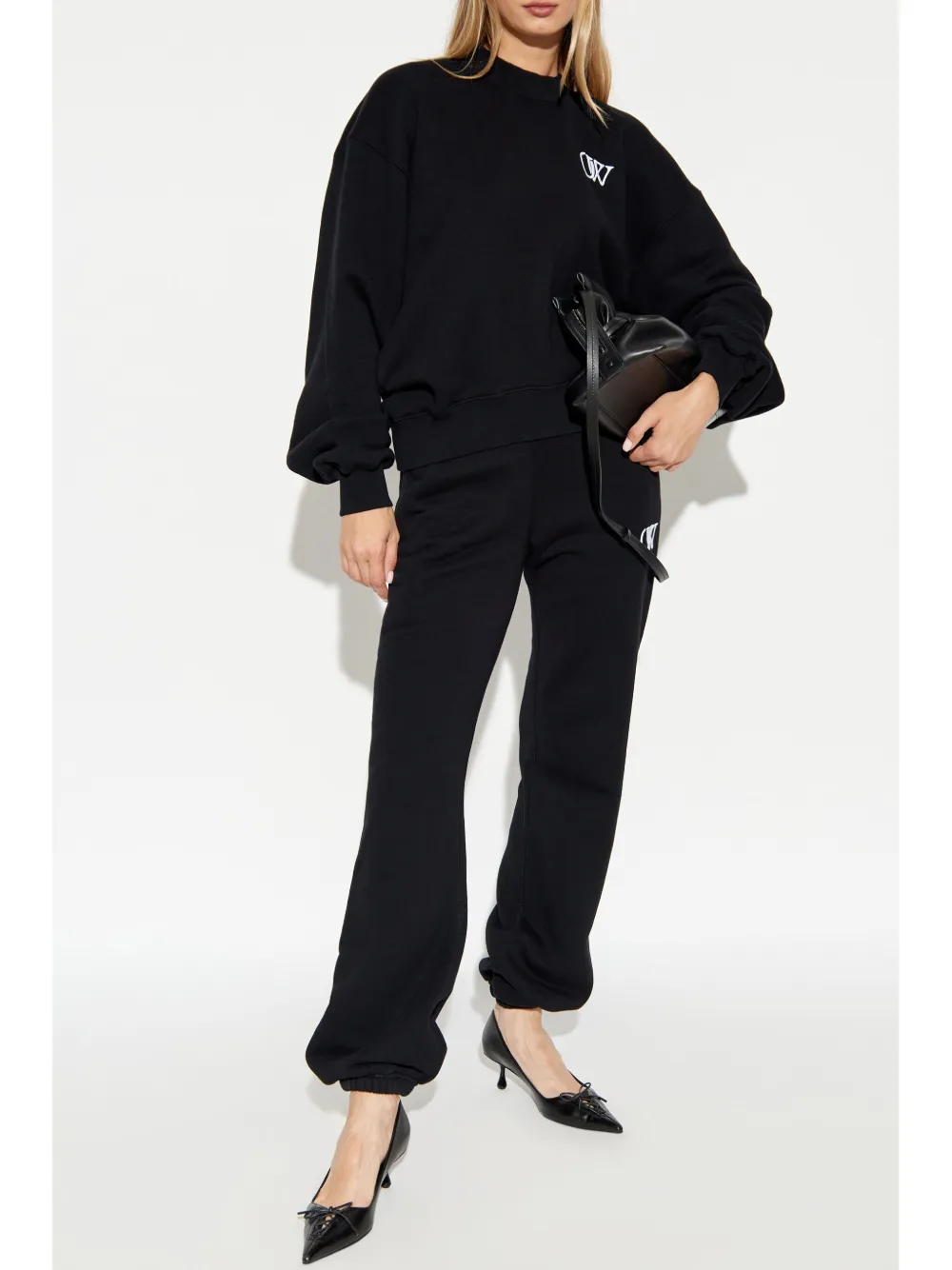Off-White logo-embroidered cotton sweatshirt - Zwart