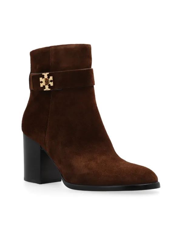 Tory Burch 90mm logo-plaque Suede Ankle Boots | Brown | FARFETCH