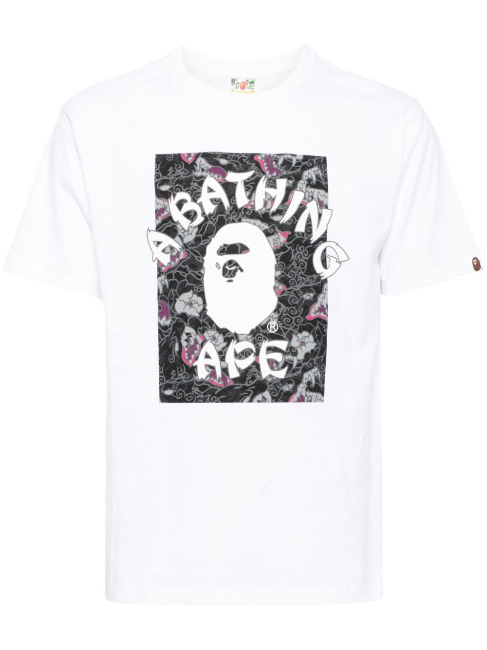 A BATHING APE® Japanese tattoo camo on college tee - White