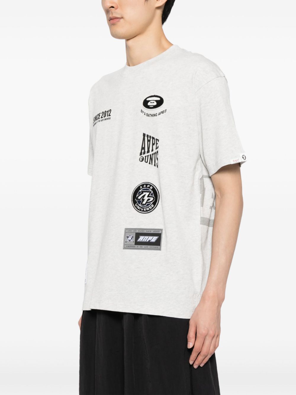 Shop Aape By A Bathing Ape Moonface Logo Printed Short Sleeve Tee In Grey