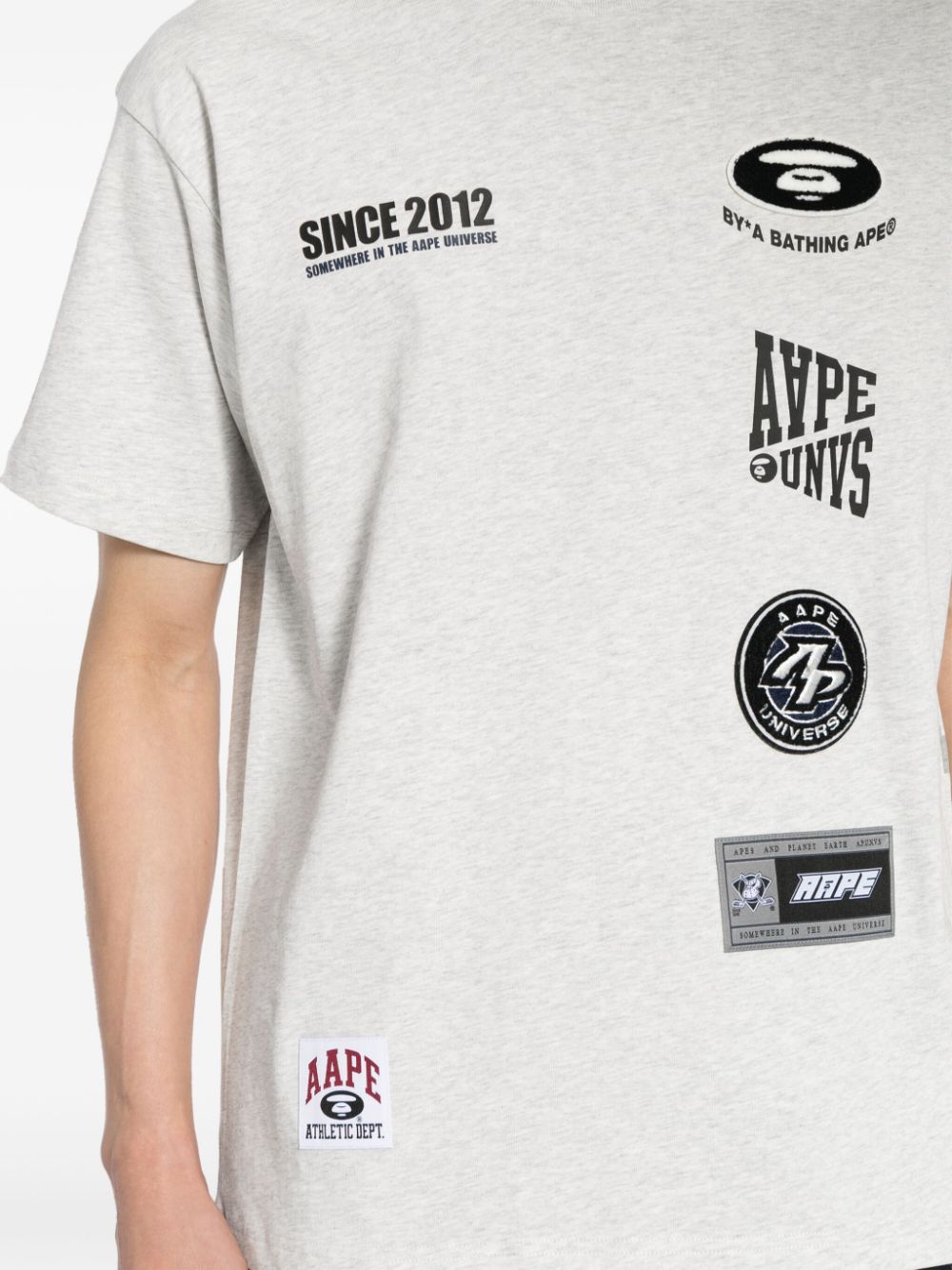 Shop Aape By A Bathing Ape Moonface Logo Printed Short Sleeve Tee In Grey