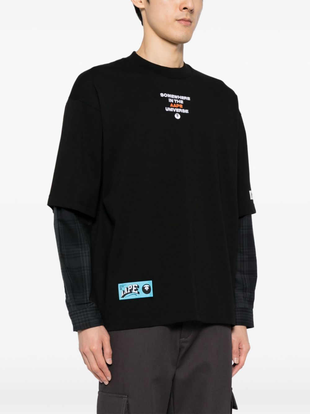 AAPE BY *A BATHING APE Moonface plaid-panelled long-sleeve tee Men