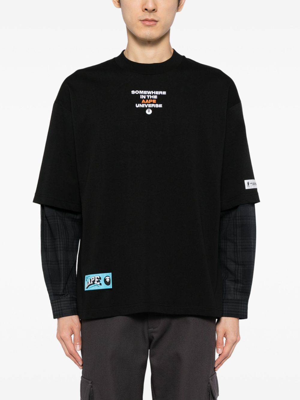 AAPE BY *A BATHING APE Moonface plaid-panelled long-sleeve tee Men