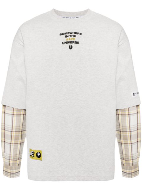 AAPE BY *A BATHING APE Moonface plaid-panelled long-sleeve tee Men