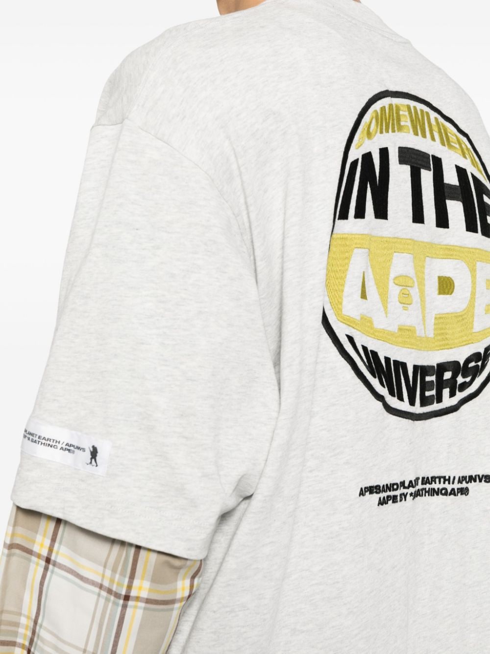 Shop Aape By A Bathing Ape Moonface Plaid-panelled Long-sleeve Tee In Grey