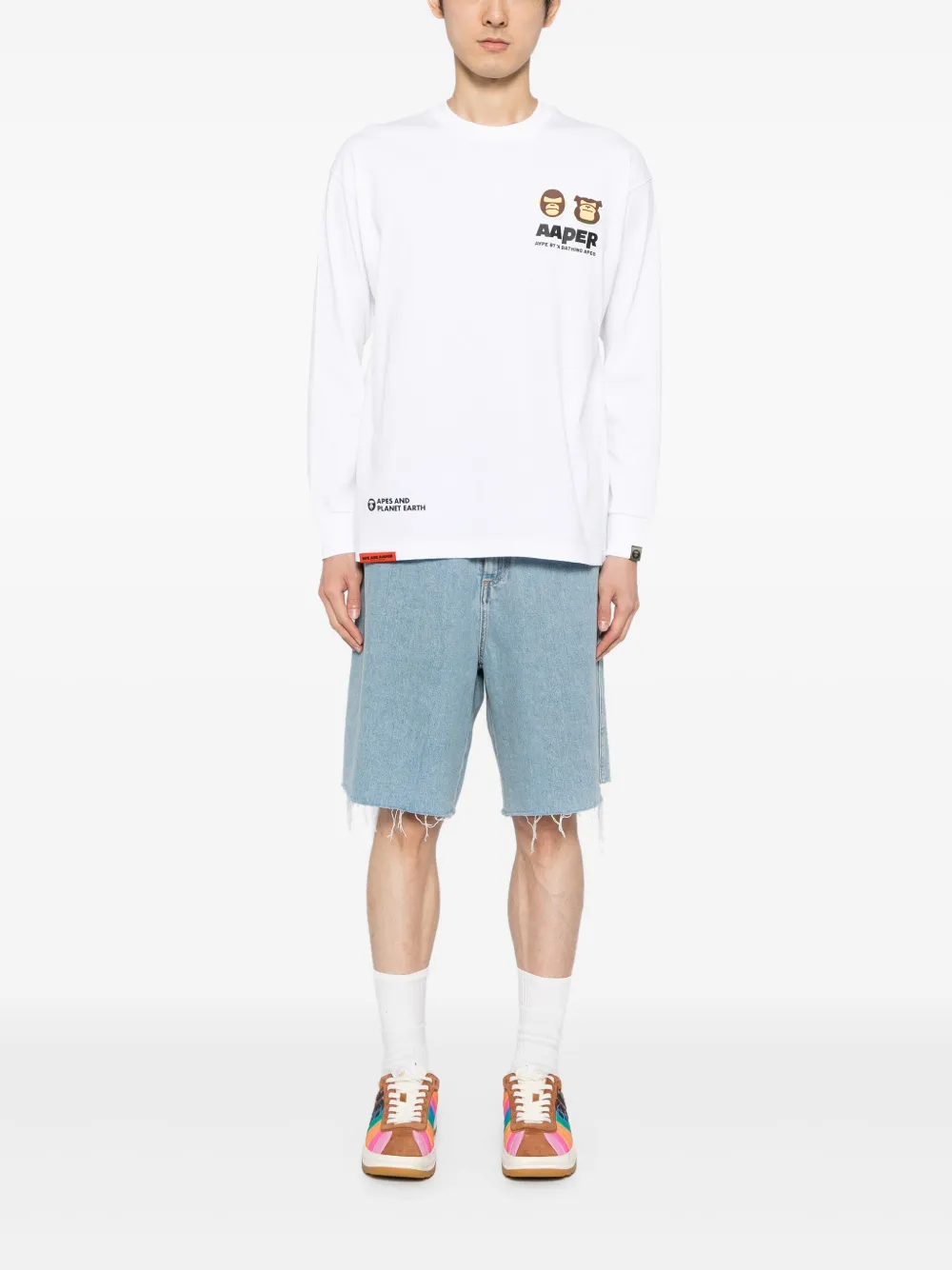 AAPE BY *A BATHING APE® T-shirt met Moonface patch en lange mouwen - Wit