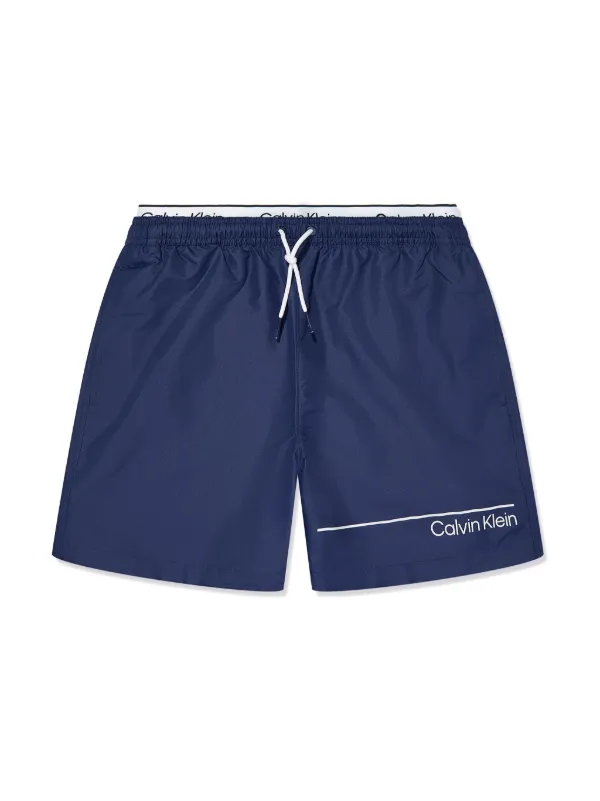 Calvin Klein Kids logo print drawstring swim shorts kids Polyester 12 14 Blue