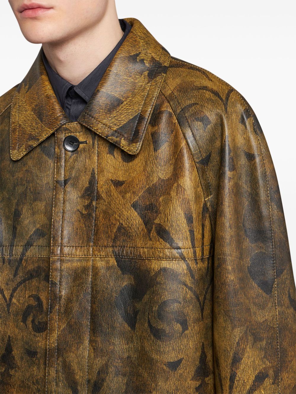 Shop Etro Printed Leather Jacket In Brown