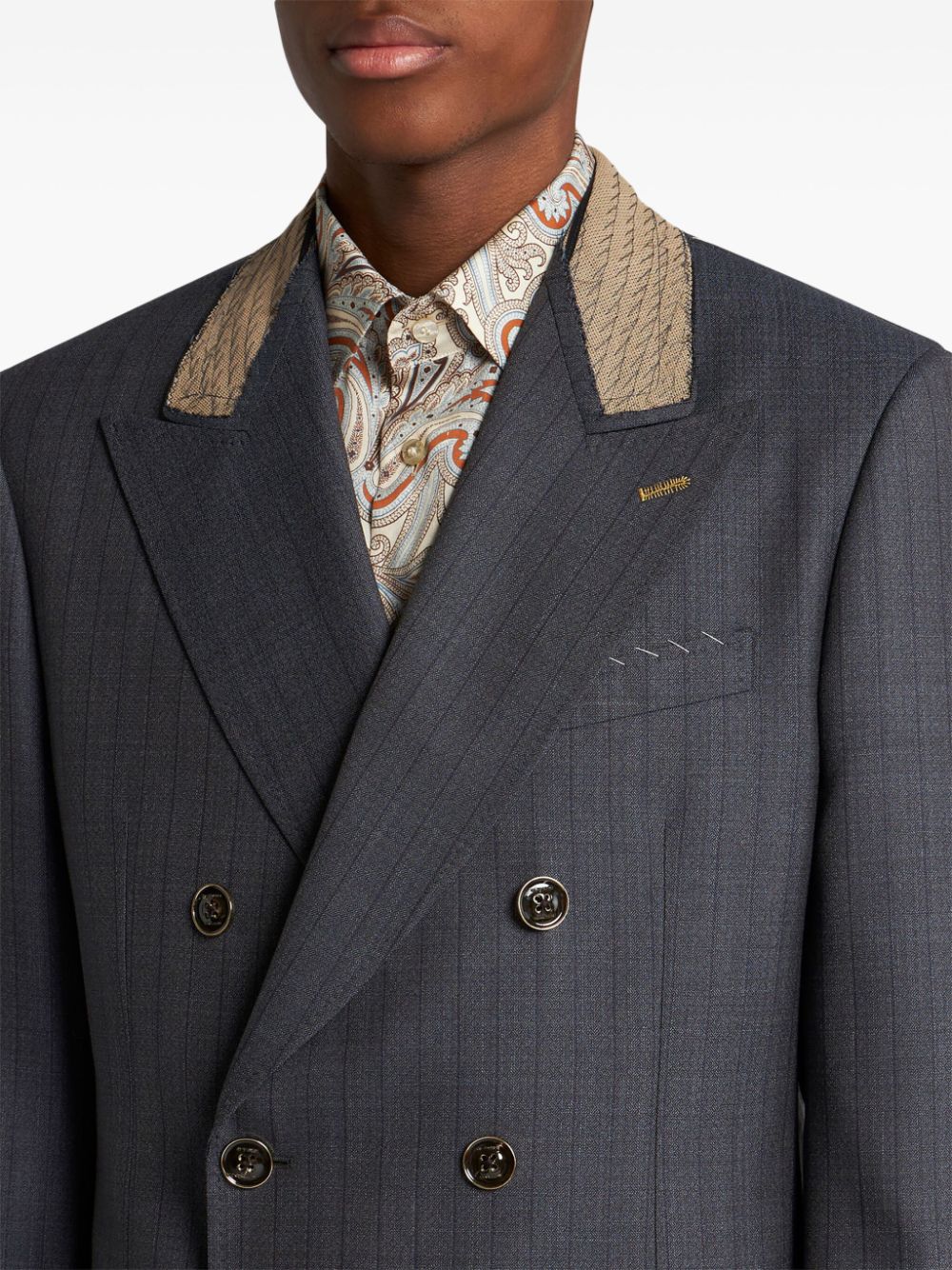 Shop Etro Double-breasted Wool Blazer In Blue