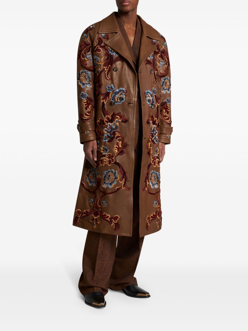 ETRO floral-embroidery coat - Bruin