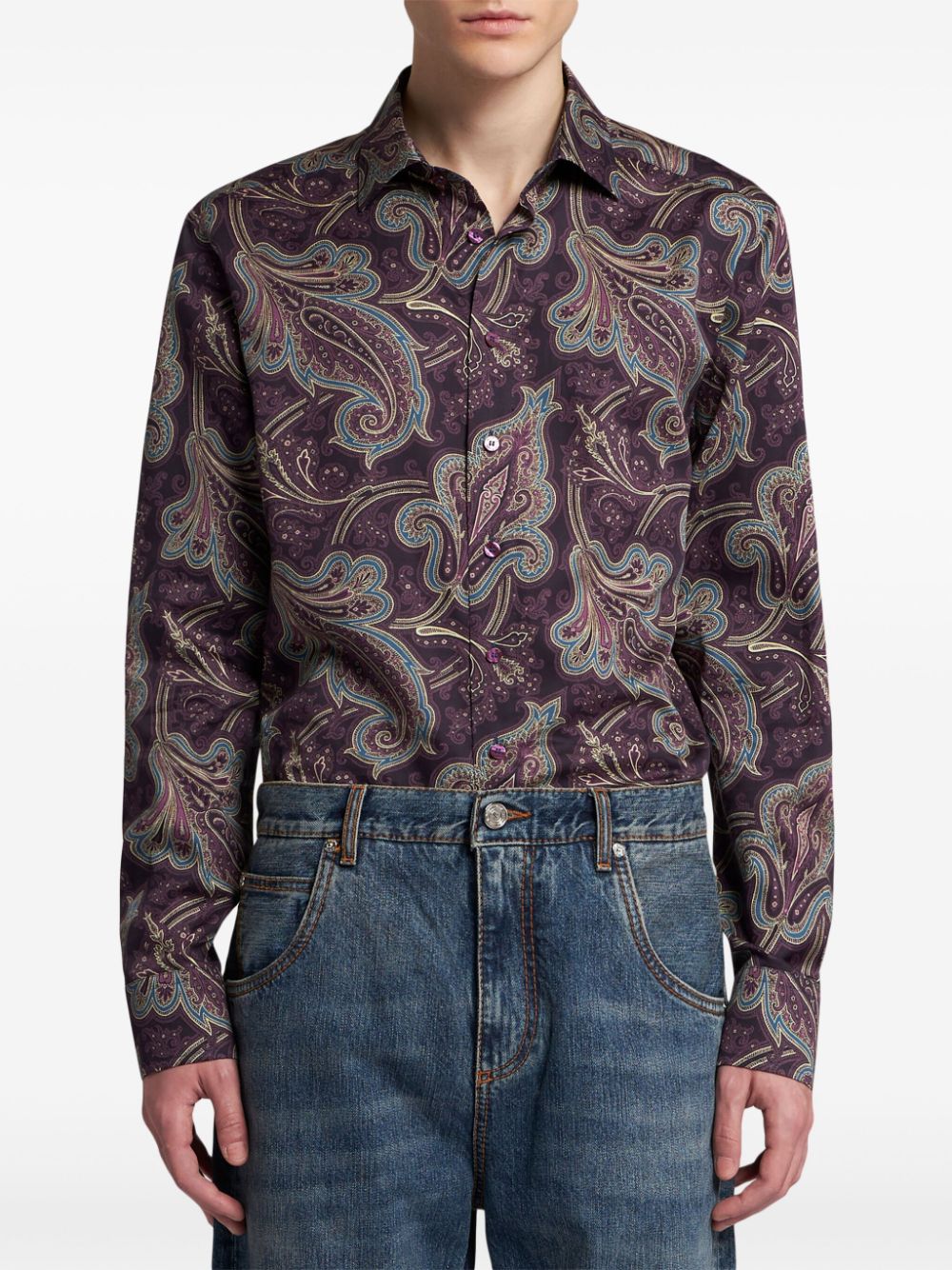 Shop Etro Paisley-print Shirt In 紫色