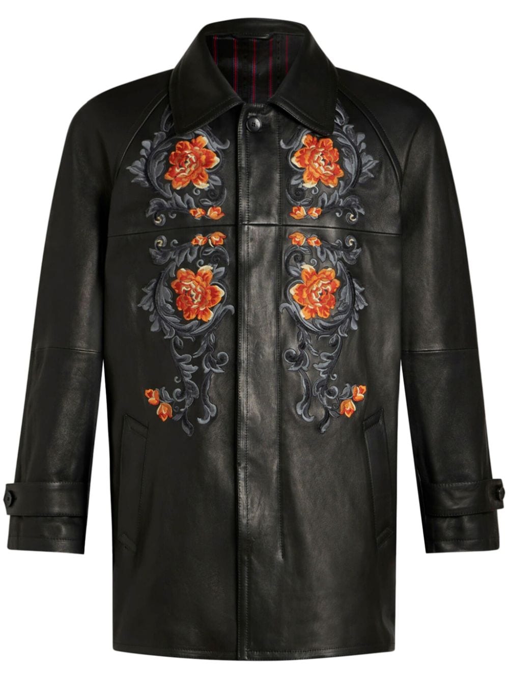 ETRO embroidered leather jacket – Black