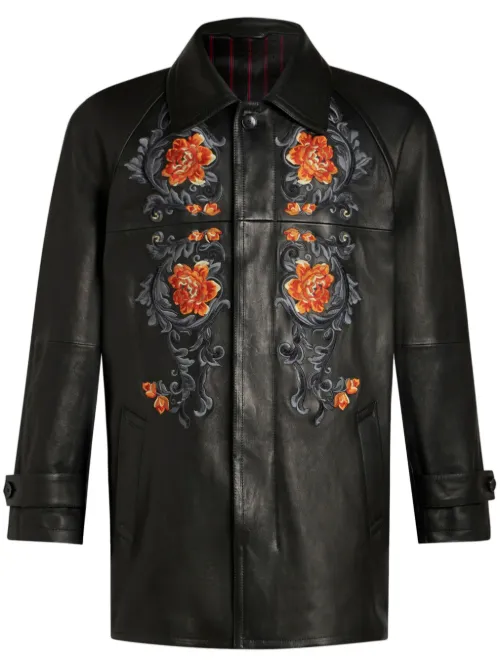 Veste en cuir à broderies - ETRO - Modalova