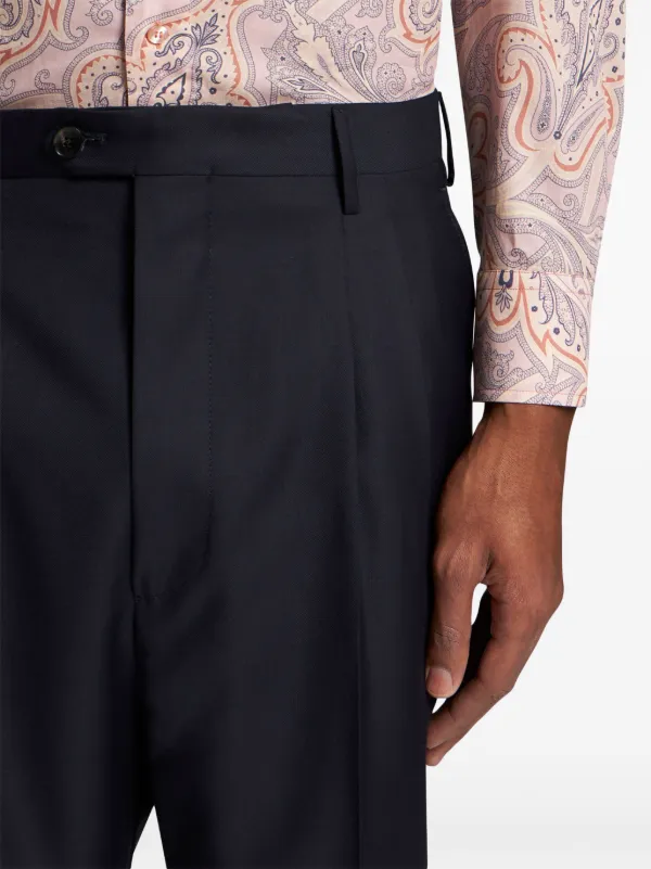 パンツ ETRO Pants with pleat ETRO Pleated wool and cotton-blend jacquard wide-leg pants