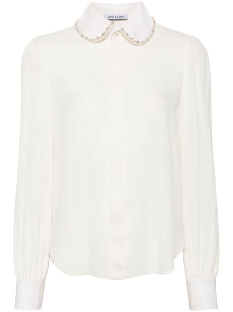 Dice Kayek pearl beaded collar silk shirt