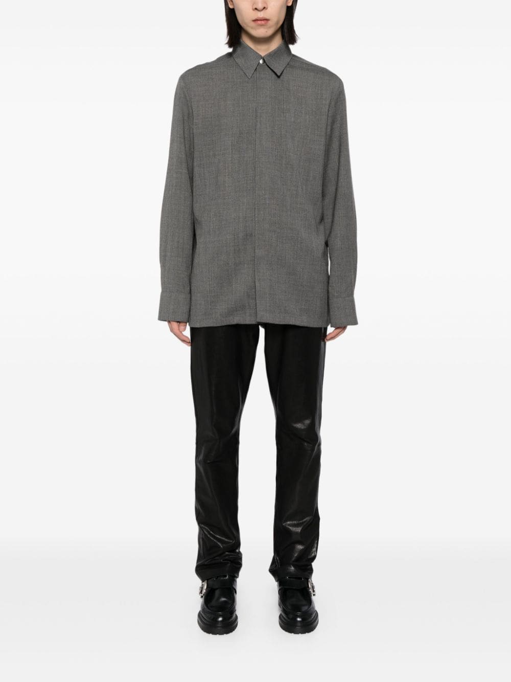 Shop Jil Sander Felted Wool Flannel Shirt In Grey