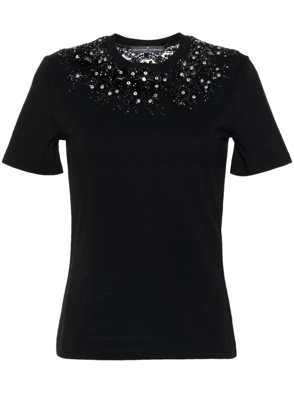 Ermanno Scervino crystal-embellished lace-panel T-shirt – Black