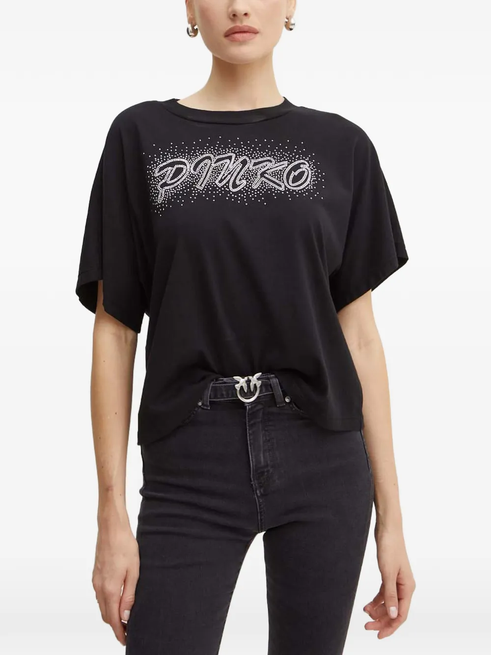 Pinko Short-sleeved Cotton T-shirt In Black