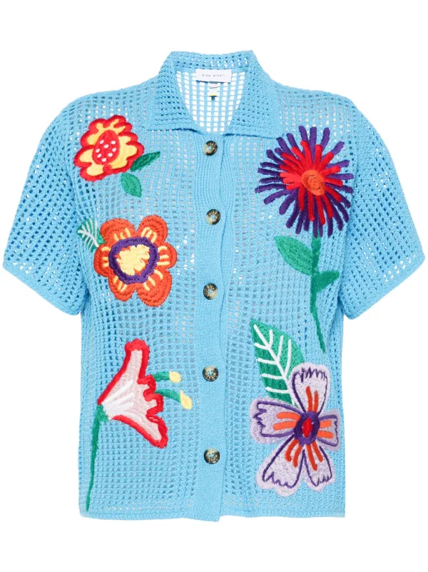 Mira Mikati Flower Crochet Shirt | Blue | FARFETCH IN
