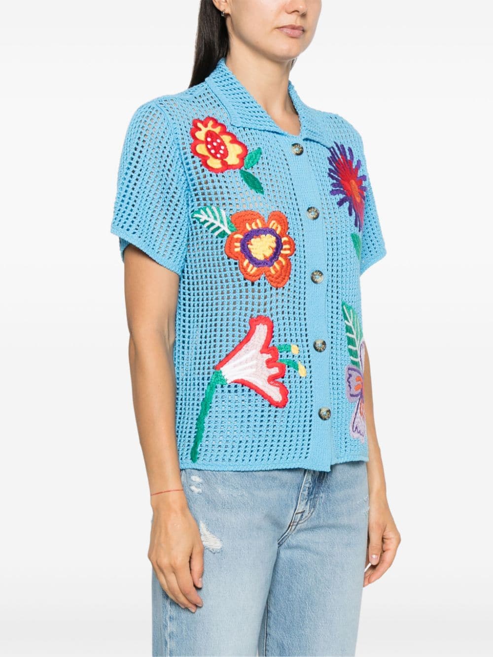 Shop Mira Mikati Flower Crochet Shirt In Blue