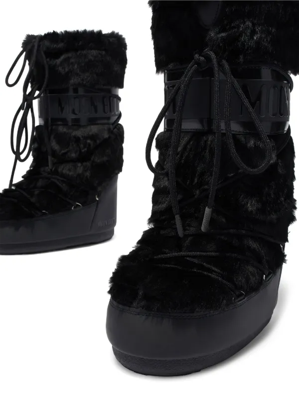Moon Boot Kids Faux Fur Snow Boots | Black | FARFETCH