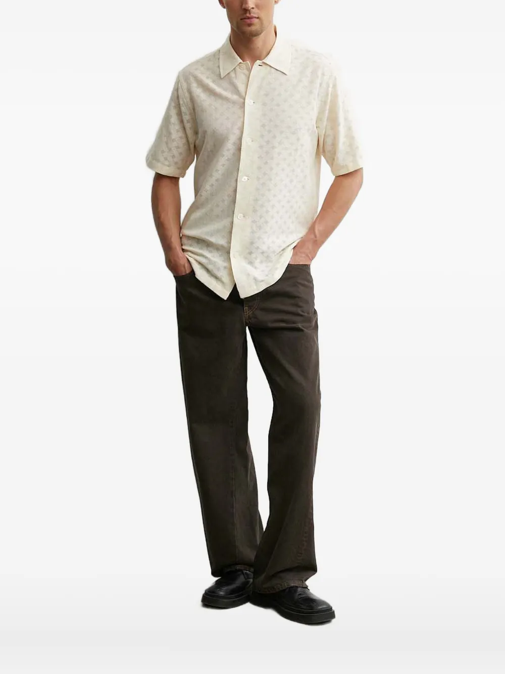 Sunflower short-sleeve open-work shirt | Neutrals | Image 1