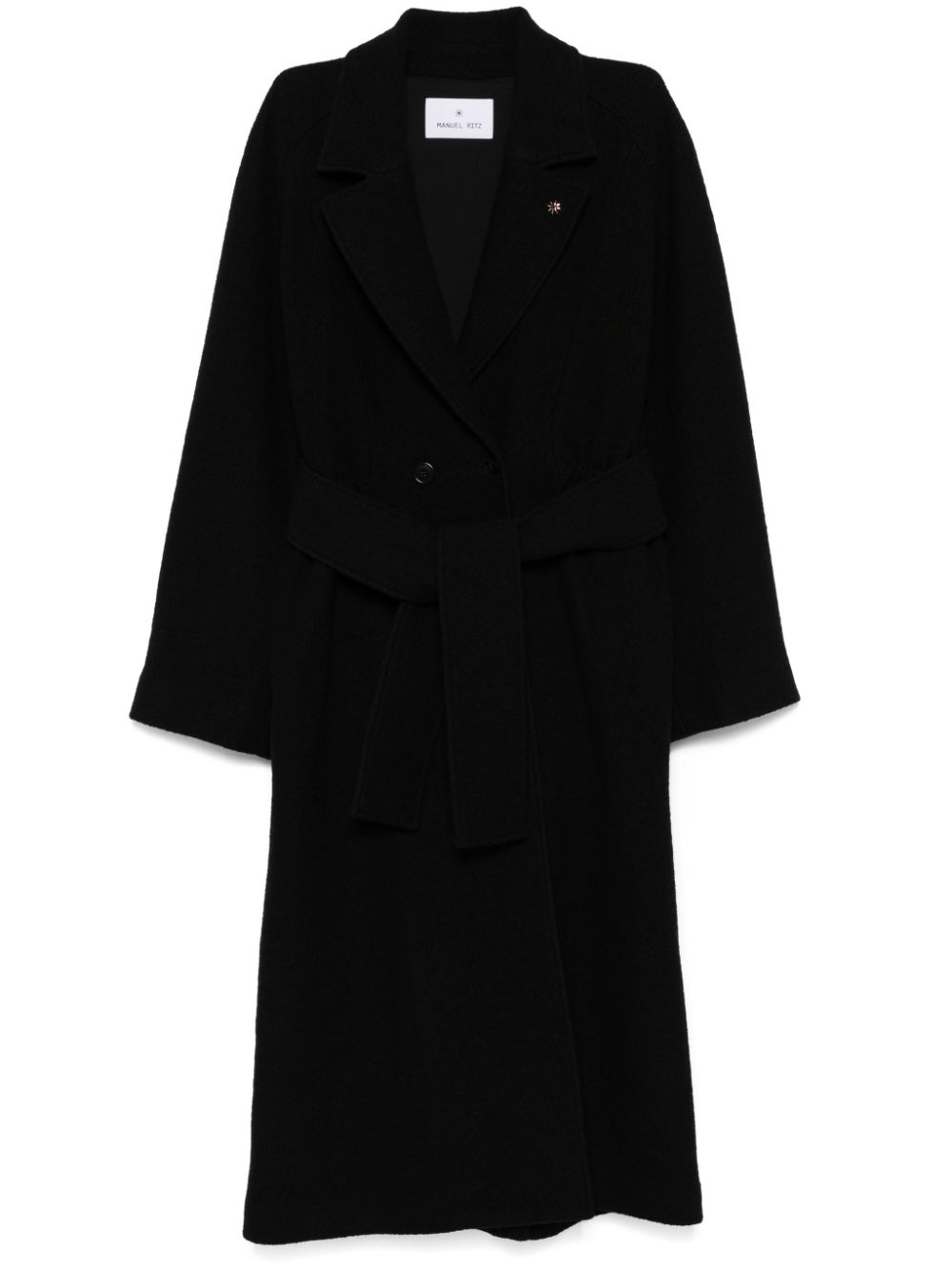 Shop Manuel Ritz Virgin Wool Belted Coat In Black