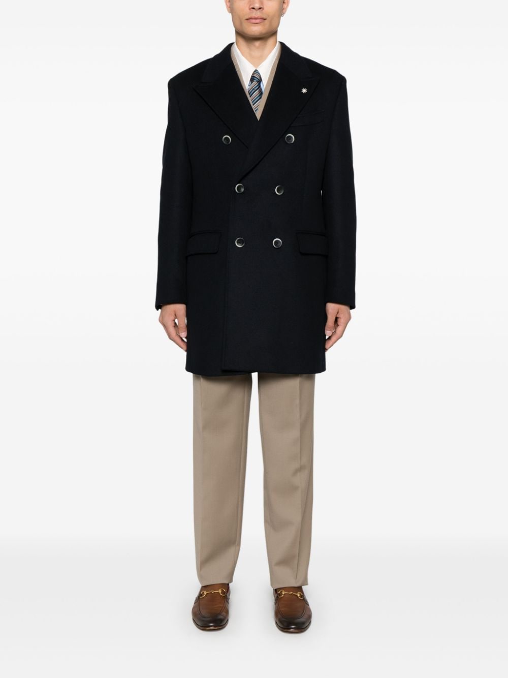 Shop Manuel Ritz Double-breasted Coat In Blue