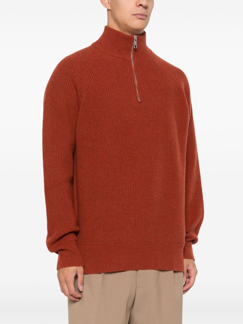 Shop Manuel Ritz Half-zip Rib Sweater In Brown