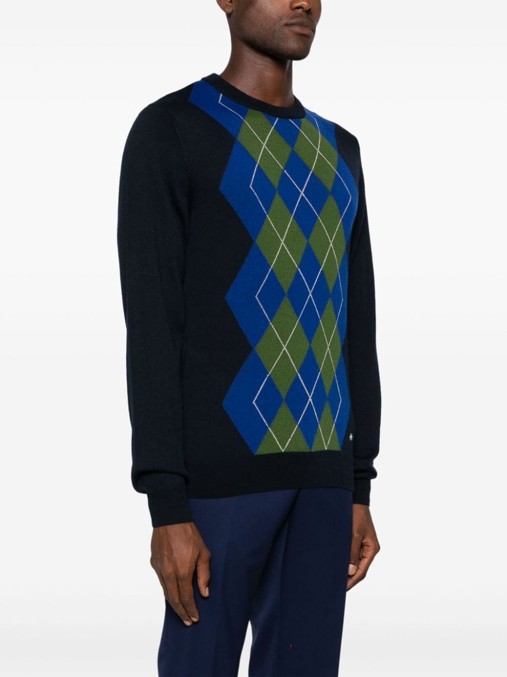 Shop Manuel Ritz Argyle Crew-neck Sweater In Blue