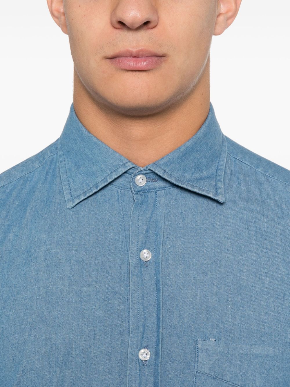 Shop Manuel Ritz Chambray Shirt In Blue