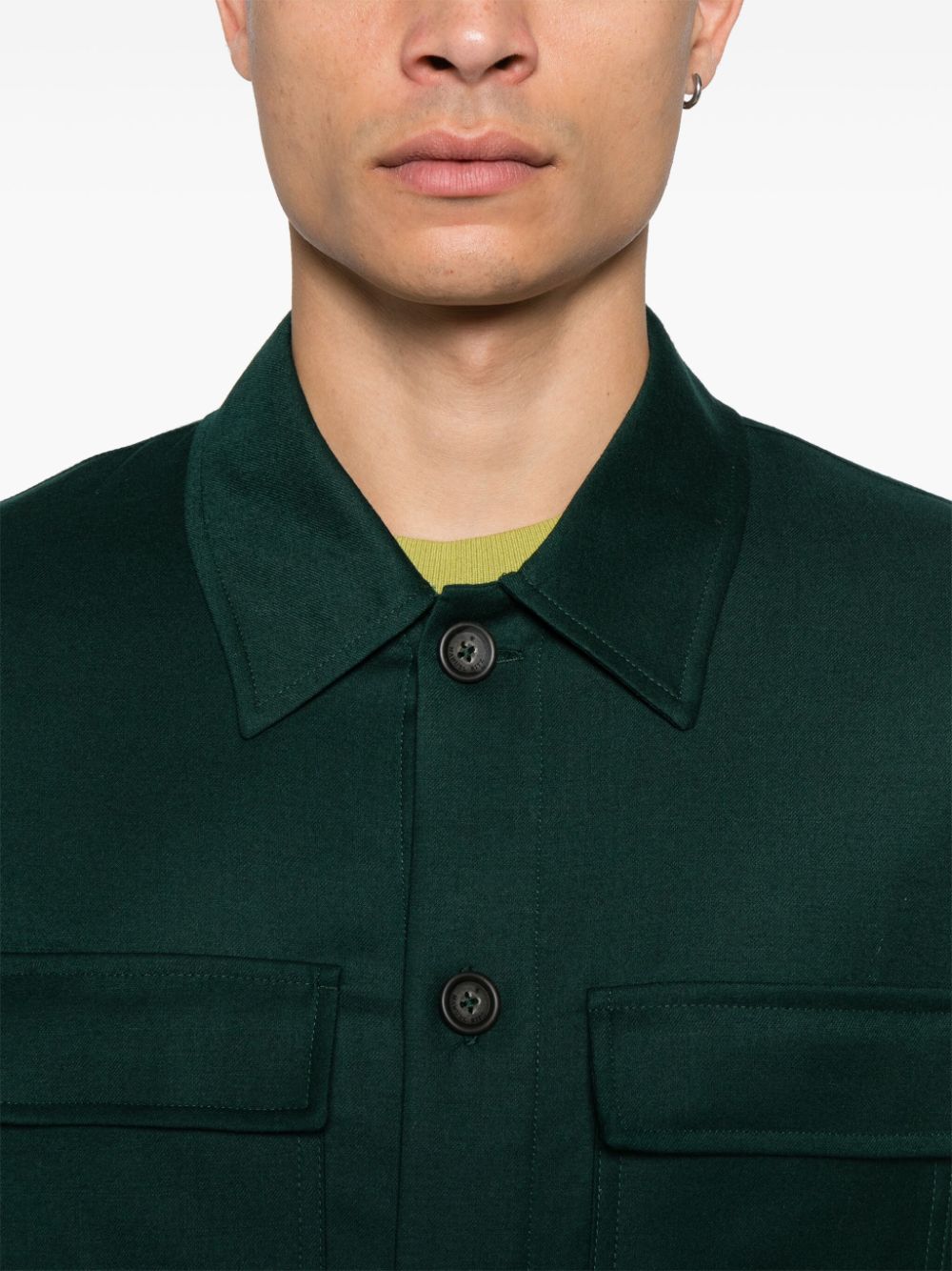 Shop Manuel Ritz Stretch-wool Flannel Overshirt In Green