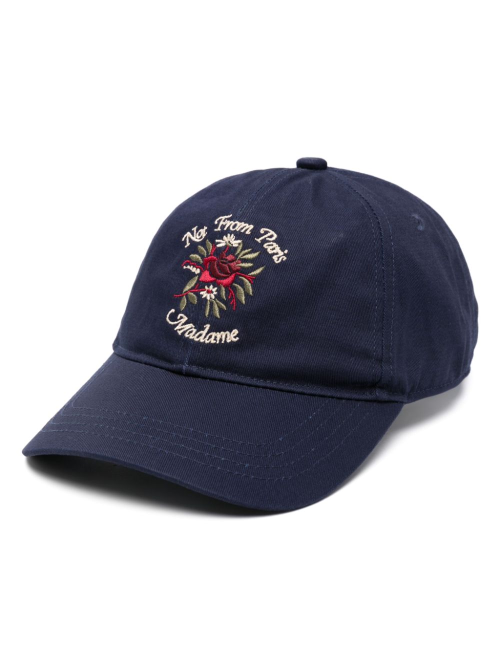 Drôle De Monsieur floral slogan-embroidered cap - Blue