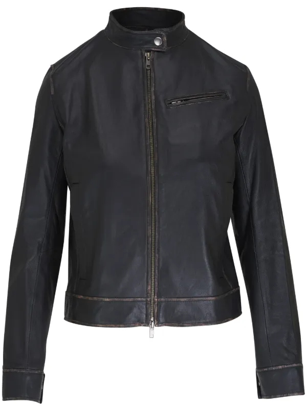 Vince Leather Jacket - black collarless store