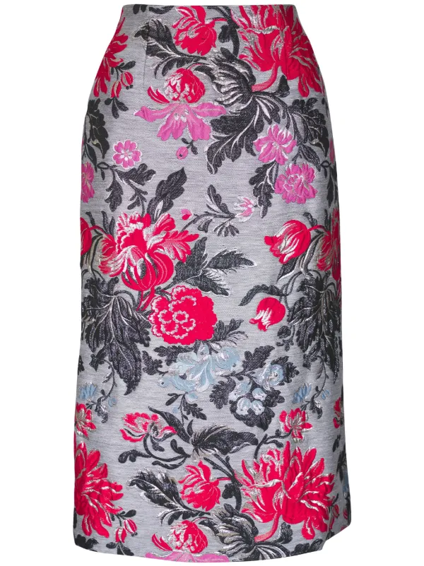 Carolina Herrera Floral-jacquard Midi Skirt in Grey