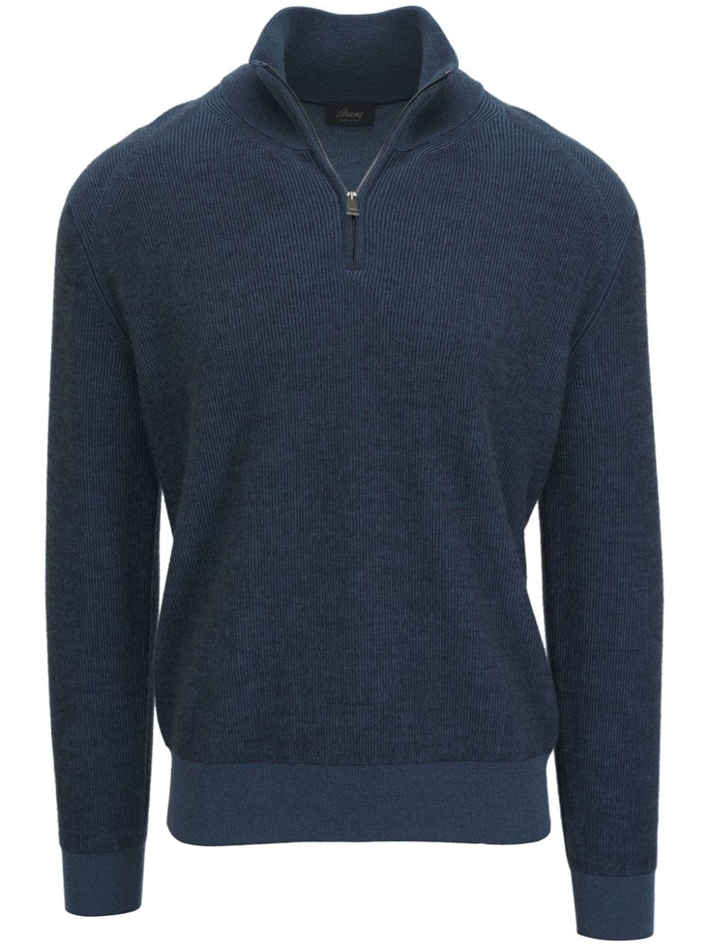 Shop Brioni Ribbed-knit Half-zip Jumper In Blue